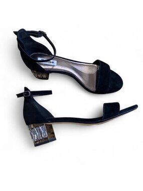 Dune London Chic Black‎ Suede Sandals with Crystal Block Heel